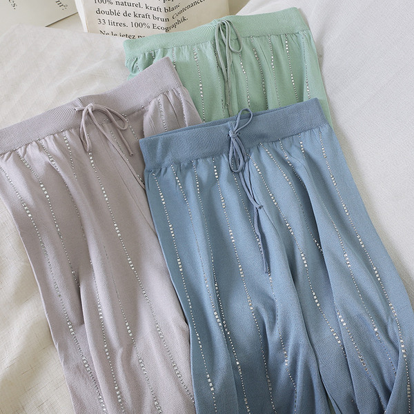 Pantaloni casual dama cu pietre si talie inalta in mai multe culori