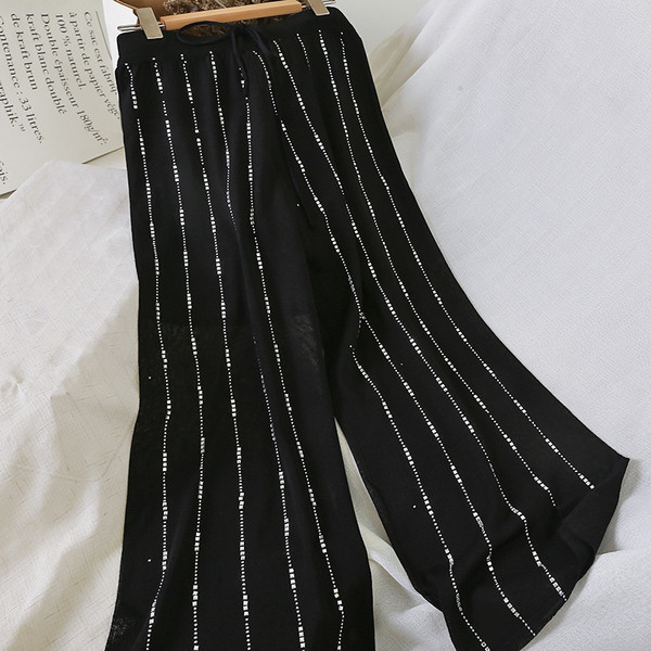 Pantaloni casual dama cu pietre si talie inalta in mai multe culori