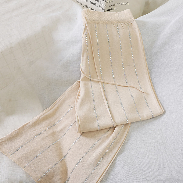 Pantaloni casual dama cu pietre si talie inalta in mai multe culori