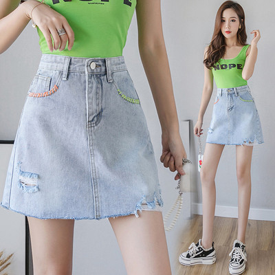 Актуална дамска пола с висока талия и джобове 