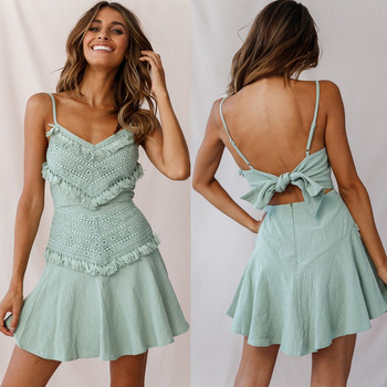 Rochie de dama decupata cu decolteu in V in verde, rosu si alb