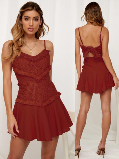 Rochie de dama decupata cu decolteu in V in verde, rosu si alb