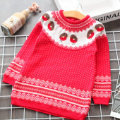 Modern, piros O-nyakú gyerekpulóver