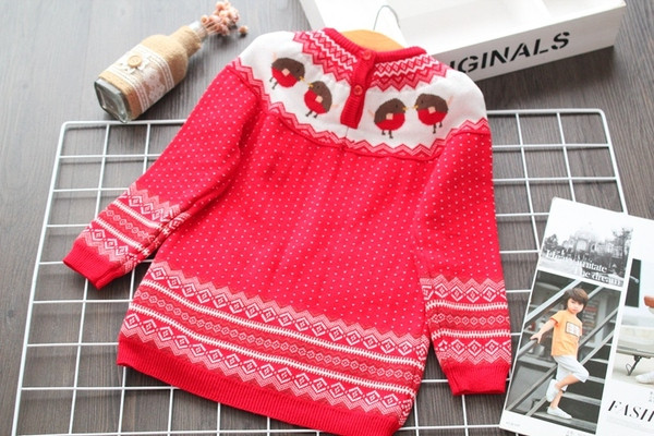 Modern, piros O-nyakú gyerekpulóver