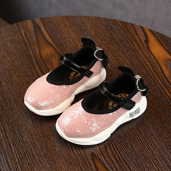 Tenisi moderni pentru copii in negru si roz cu paiete