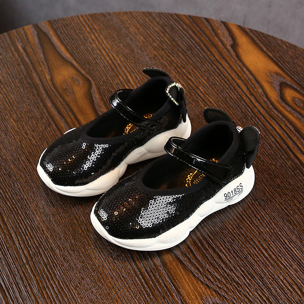 Tenisi moderni pentru copii in negru si roz cu paiete