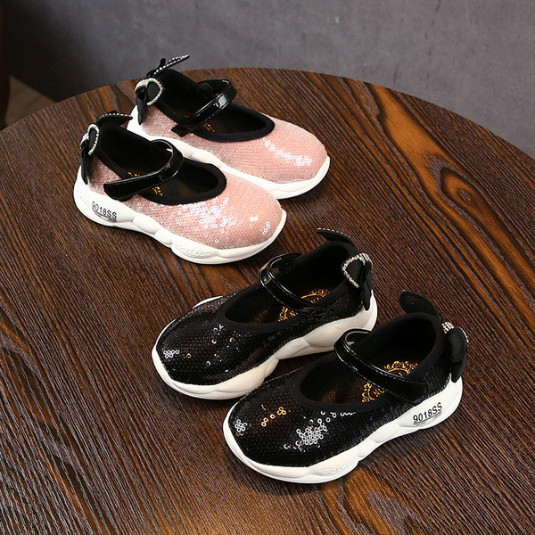 Tenisi moderni pentru copii in negru si roz cu paiete