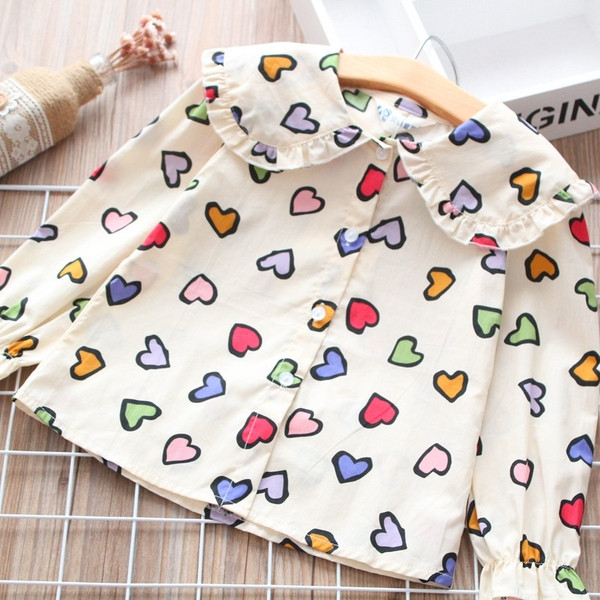 Camasa pentru copii model nou cu inimioare cu maneca lunga pentru fete