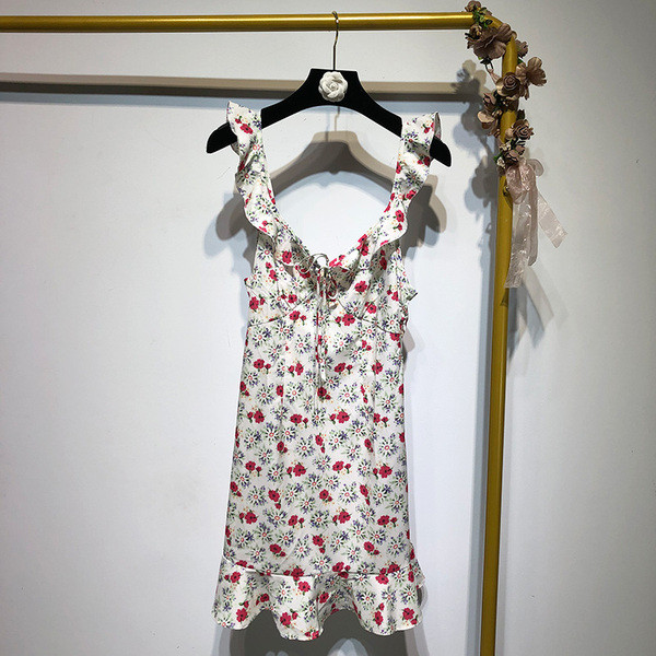 Rochie scurta cu bretele subtiri cu model floral