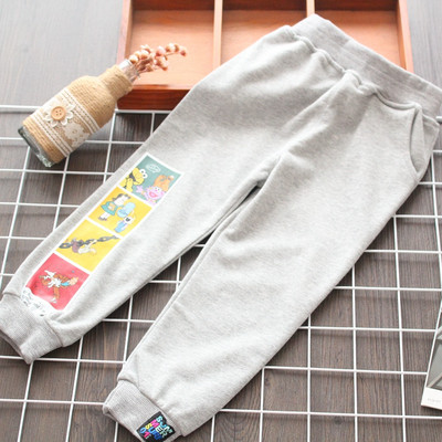 Pantaloni casual pentru copii cu aplicatie in gri si roz