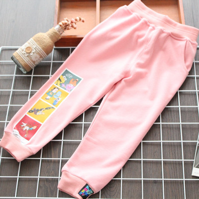 Pantaloni casual pentru copii cu aplicatie in gri si roz