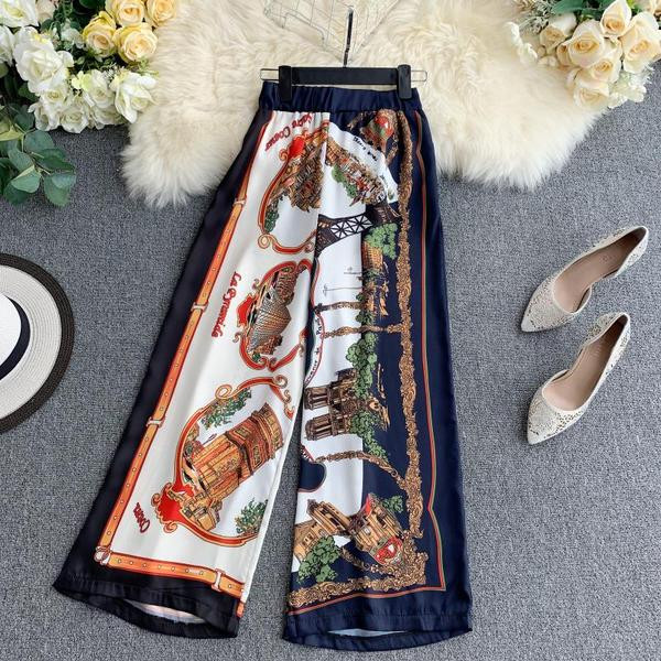 Pantaloni de dama colorati cu talie inalta