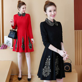 Rochie elegantă de damă în negru și roșu cu broderie