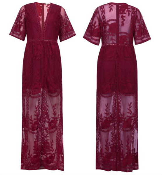 Rochie lungă de damă elegantă, cu decolteu în V și dantelă