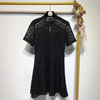 Rochie neagra din dantela cu maneca scurta