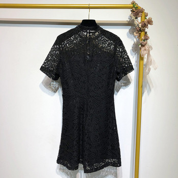 Rochie neagra din dantela cu maneca scurta