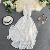 Rochie de dama cu bretele subtiri in culoarea alba