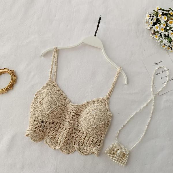 Maieu scurt de damă tricotat cu bretele