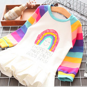 Model nou de rochie colorata pentru copii cu maneci lungi pentru fete