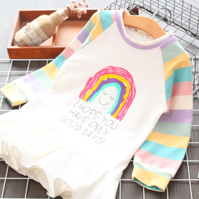 Model nou de rochie colorata pentru copii cu maneci lungi pentru fete