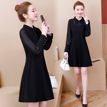 Rochie moderna de dama in negru cu maneci lungi