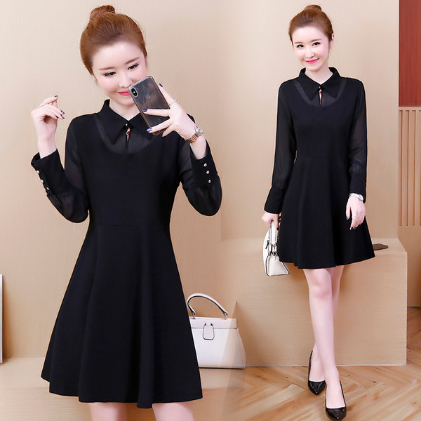 Rochie moderna de dama in negru cu maneci lungi