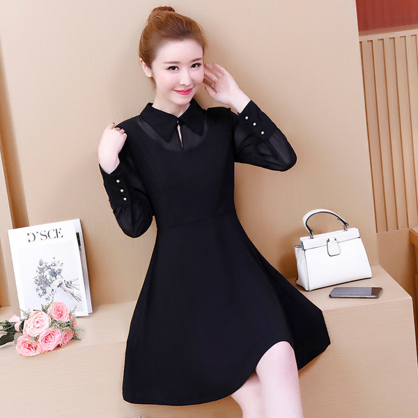 Rochie moderna de dama in negru cu maneci lungi