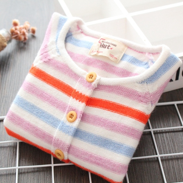 Vesta moderna pentru copii in dungi cu nasturi pentru fete