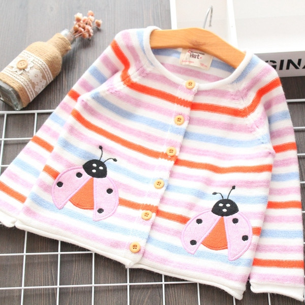 Vesta moderna pentru copii in dungi cu nasturi pentru fete