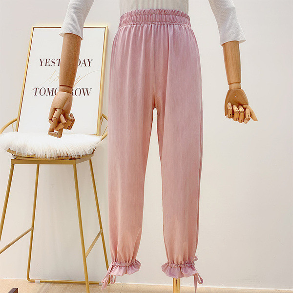 Pantaloni de dama cu elastic si cravate in mai multe culori