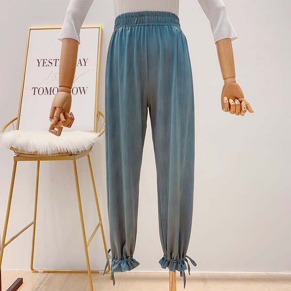 Pantaloni de dama cu elastic si cravate in mai multe culori