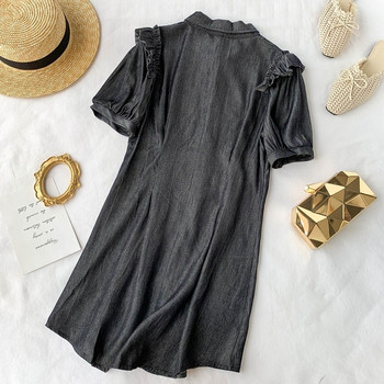 Rochie de dama cu maneci scurte si guler in doua culori