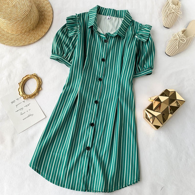 Rochie de dama cu maneci scurte si guler in doua culori