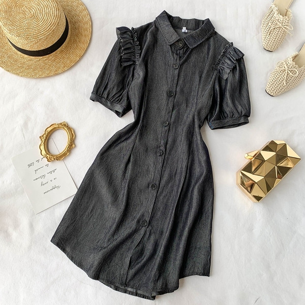 Rochie de dama cu maneci scurte si guler in doua culori