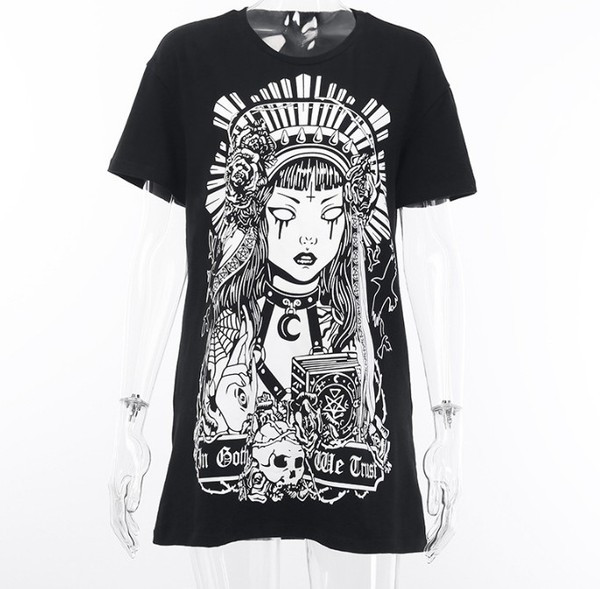 Tricou lung de dama de culoare neagra cu imprimeu