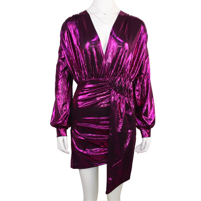 Μοντέρνο γυναικείο μακρυμάνικο φόρεμα με βαθύ λαιμόκοψη σε διάφορα χρώματα