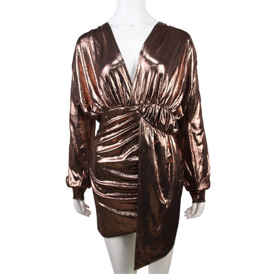 Μοντέρνο γυναικείο μακρυμάνικο φόρεμα με βαθύ λαιμόκοψη σε διάφορα χρώματα