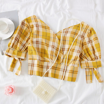 Bluza dama in carouri model nou cu decolteu in V - mai multe culori