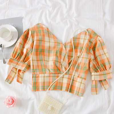 Bluza dama in carouri model nou cu decolteu in V - mai multe culori