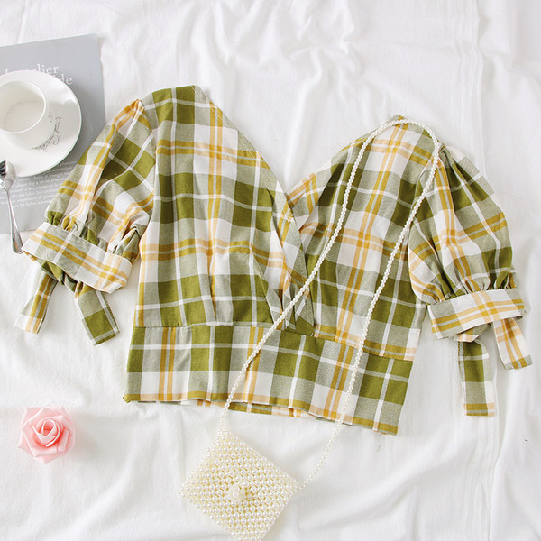 Bluza dama in carouri model nou cu decolteu in V - mai multe culori