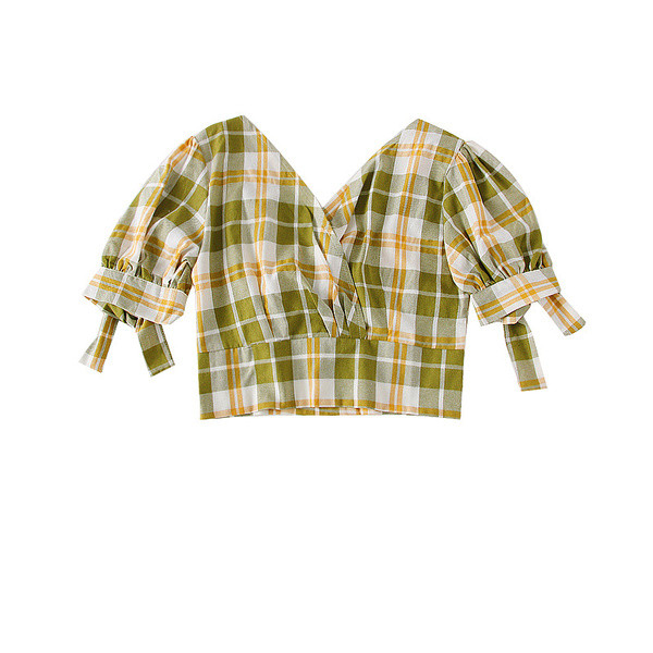 Bluza dama in carouri model nou cu decolteu in V - mai multe culori