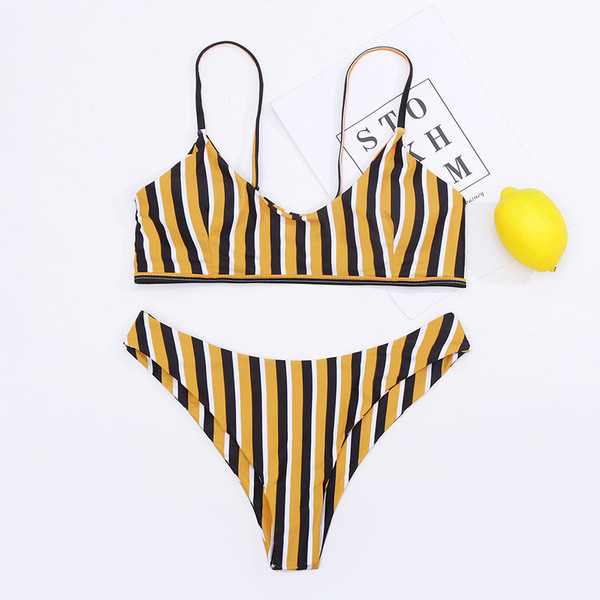 Γυναικείο  ριγέ μαγιό σε κίτρινο και μπλε χρώμα