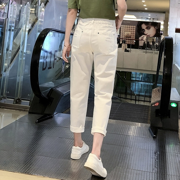 Blugi moderni de dama cu talie inalta - in culoarea alba