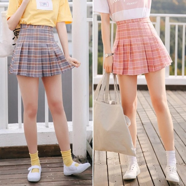 Fusta dama in carouri actuala cu talie inalta in doua culori