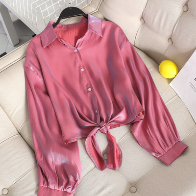 Cămașă modernă de damă cu mâneci lungi în albastru și roșu