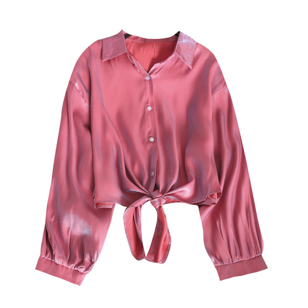 Cămașă modernă de damă cu mâneci lungi în albastru și roșu