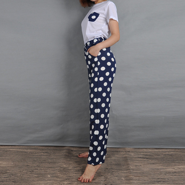 Set zilnic de damă din două părți tricou + pantaloni cu buline