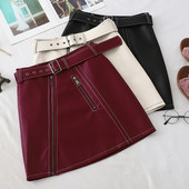 Fusta de dama moderna din imitatie de piele cu curea si fermoar in mai multe culori