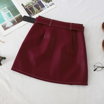 Fusta de dama moderna din imitatie de piele cu curea si fermoar in mai multe culori