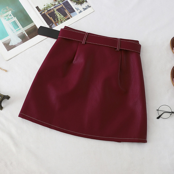 Fusta de dama moderna din imitatie de piele cu curea si fermoar in mai multe culori